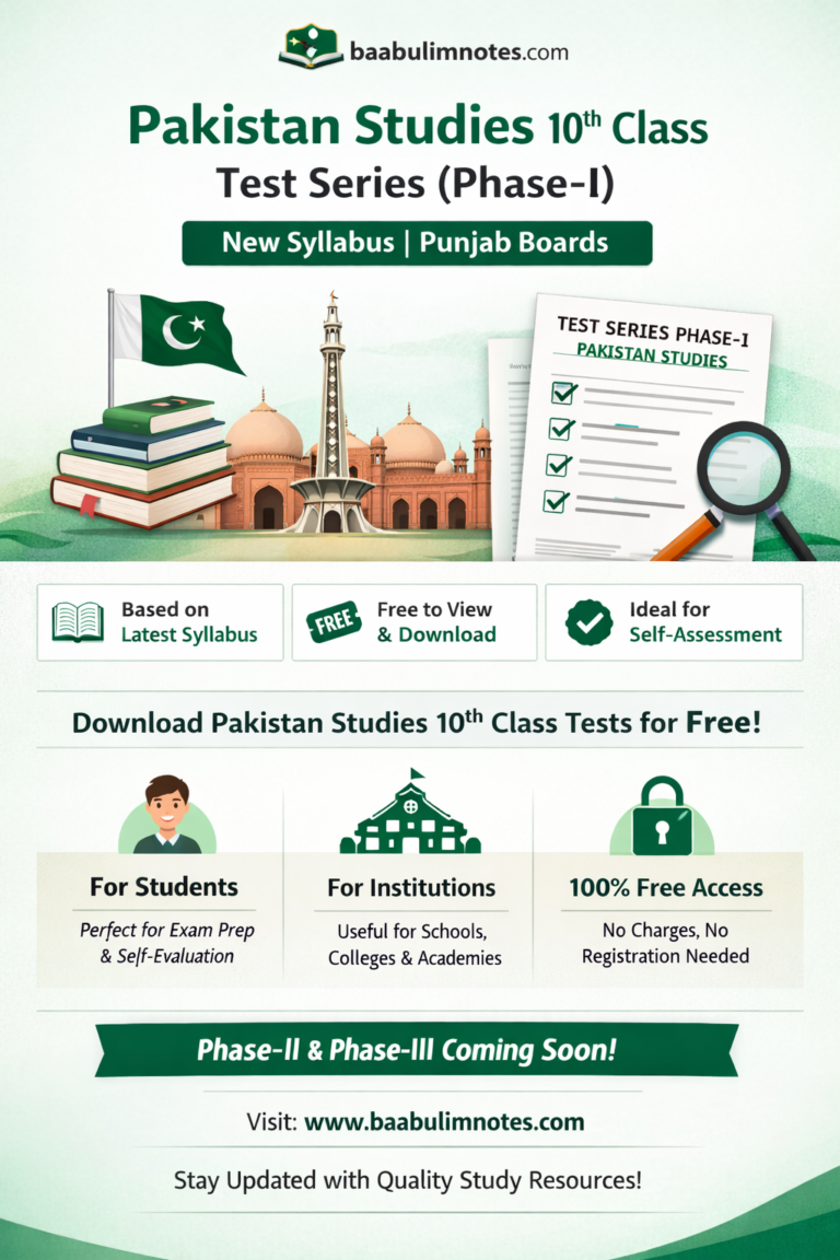 Pakistan Studies 10th Class Test Series (Phase-I) – New Syllabus | Punjab Boards